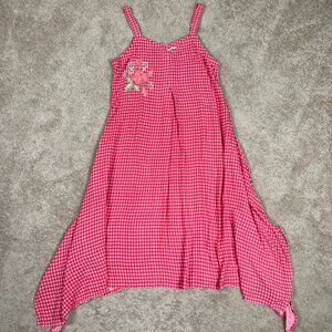 Max Dress Womens M Pink Gingham Check Asymmetric Hem Embroidered Country Y2K